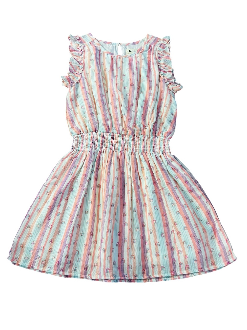 Hatley Pastel Rainbow Stripe Smocked Waist Dress - Pink, Teal, Purple size 7
